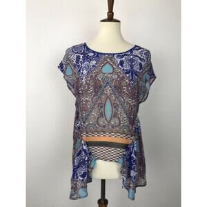 Clover Canyon Top Pullover Multicolor Print Asymmetric